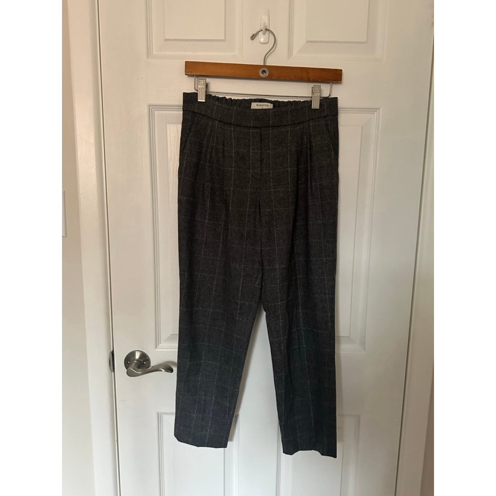 Women's Babaton Gray Plaid Stretch Wool Cashmere Trousers Size 2